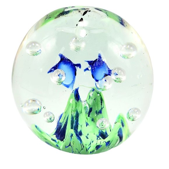 Hand Blown Art Glass Under the Sea Paperweight Bullicante Dolphins Sea Gulls VTG - Picture 5 of 10